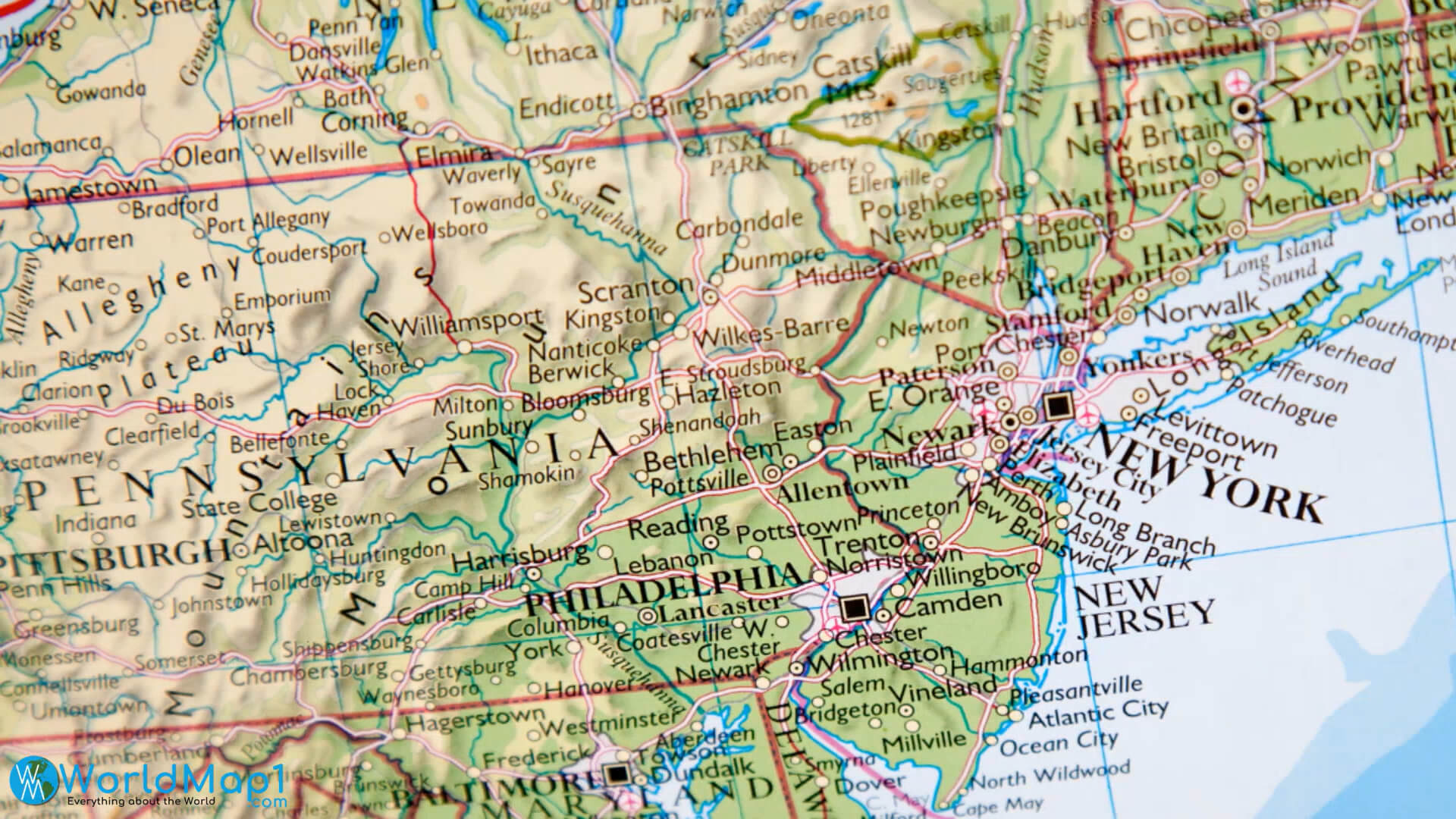 Pennsylvania Map with New York City